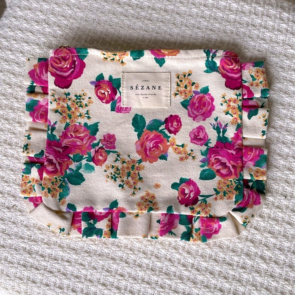 Sézane Floral Cosmetic Bag - Pink and Green